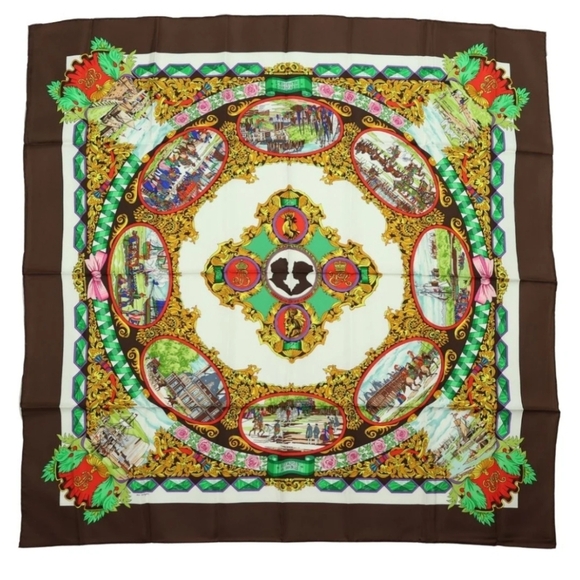 Hermes 100% silk scarf L'intente Cordiale Vintage 90cm Square with Box and Bag - Picture 1 of 7